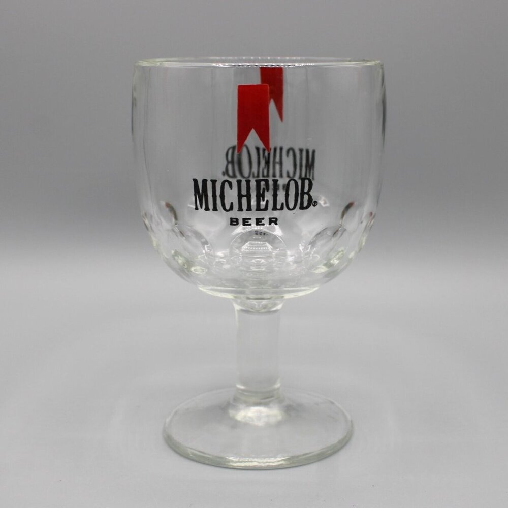 Vtg Michelob Beer Stemmed Thumbprint Dimpled Goblet Heavy Glass 6" Tall 16 Oz